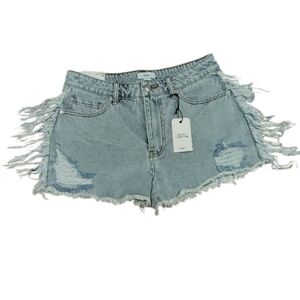 NWT Forever 21 Retro High Rise Jean Shorts Distressed Tassel ~29